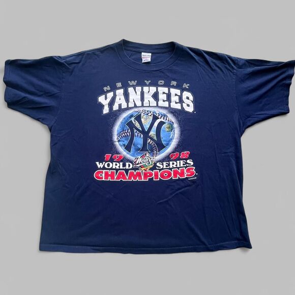 1998 New York Yankees World Series Champions NBL Globe Graphic T-Shirt - Picture 1 of 4